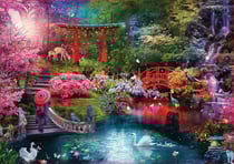 Puzzle jardin japonais : riviere cygnes et paons 3000 pieces - collection paysage japon - educa 19282