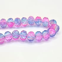 Fil de 70 perles en verre craquelé à facettes deux couleurs fabrication bijoux 8 mm BLEU ROSE