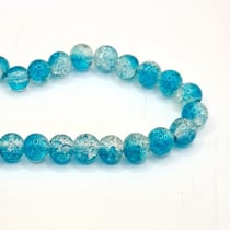 Fil de 97 perles ronde en verre craquelé fabrication bijoux 8 mm CRISTAL BLEU CLAIR