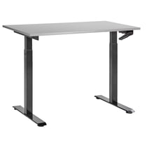 Bureau Réglable Manuellement Plateau Gris et Structure Acier Noir 120 x 72 cm Hauteur Ajustable Assis Debout Pieds Carrés Design Moderne