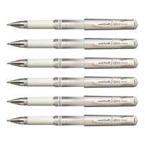 Lot de 6 rollers encre gel Uni-Ball Signo Broad UM153 avec grip, pointe large 1 mm, encre blanche