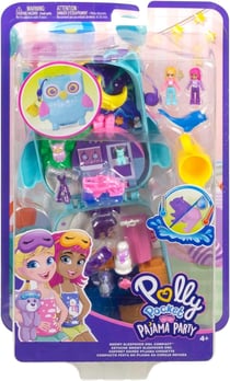 Coffret polly pocket chat : soiree pyjama chouette + 2 figurine + 12 accessoires - mattel - hkv37 - poupee