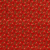 Tissu Coton imprimé Branches de Noël dorées sur fond Rouge