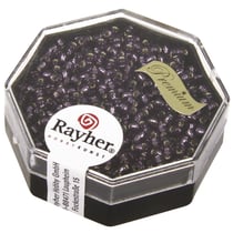 Premium - rocailles, 2,2 mm ø, violet, boîte 12 g, avec garniture d'argent