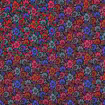 Tissu Coton enduit Poppy Fleurs rouges et bleues sur fond Noir