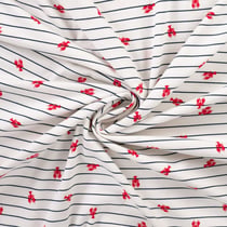 Tissu Jersey Coton imprimé Tom homards sur marinière sur fond Blanc