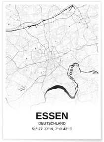 Affiche carte Essen - rectangle Noir et Blanc | A3 : 29,7x42cm