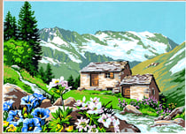 Canevas antique L'alpage fleuri 45x60cm