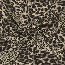 Tissu Jersey Viscose digital motif léopard Brun et Noir sur fond Grège