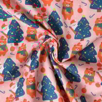 Tissu Coton imprimé Nayah forêt des oursons sur fond Rose bébé - Au mètre