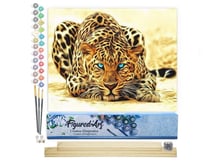Peinture par Numéro Figured'Art - La Panthère aux yeux bleus - Kit de Loisir Créatif DIY Numéro d'Art Complet - 40x50cm toile roulée + châssis en bois à monter