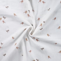 Tissu Double gaze de Coton Oiseaux Lua sur fond Blanc - Au mètre