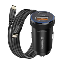 Swissten Chargeur Voiture USB-C 20W / USB-A QC 3.0 18W avec Câble USB-C 60W Noir