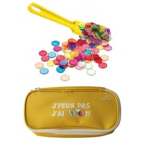 Kit loto bingo 3 en 1 : trousse + baton magnetique jaune + 100 pions - cartaloto - accessoires jeu, materiel