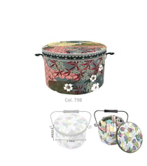 Boîte à couture ronde 22x13,5cm feuillages japonisants fonds gris