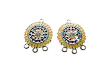 4 Chandeliers ethniques 27*21mm - argent vieilli et émail jaune