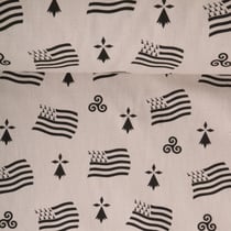 Tissu Toile de Coton aspect lin Symboles Breton sur fond Naturel