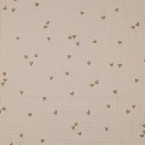 Tissu Double gaze Petits coeurs beige foncé sur fond Beige