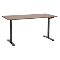Bureau Réglable Manuellement Plateau Bois Foncé et Structure Acier Noir 160 x 72 cm Hauteur Ajustable Assis Debout Pieds Ronds Design Moderne