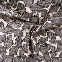 Tissu Toile de Coton aspect lin Feuilles de Ginkgo sur fond Beige - Au mètre