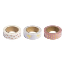 Kit Washi Tape Rose / or Foil, 15mm, 3 designs à 10m, boîte 30m
