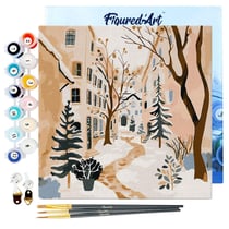 Mini Peinture par Numéros Figured'Art 20x20cm avec cadre Village Enneigé - Petit Format