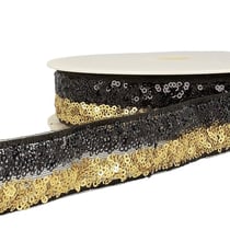 Bobine 13m Galon paillettes bicolore 32mm Or/noir