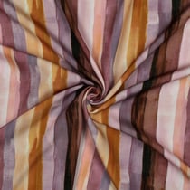 Tissu Viscose imprimé digital Calista rayures tons Lavande sur fond Blanc cassé