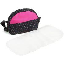 Sac à langer pour poussettes de poupées. Marine et rose à pois