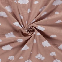Tissu Flanelle de Coton Capucine nuages Blancs sur fond Vieux rose
