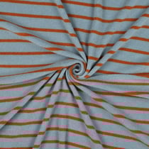 Tissu Jersey Eponge Rayures Rouille sur fond Bleu gris