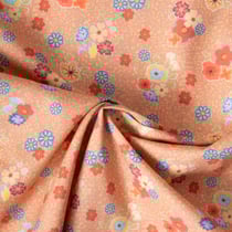 Tissu Popeline de Coton légère imprimé Lola Fleuri Rétro sur fond Abricot