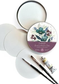Papier Aquarelle Rond - Hahnemühle - 30 feuilles - 100 % coton - 300 g/m² - Diamètre 13 cm - Boîte métal décorée