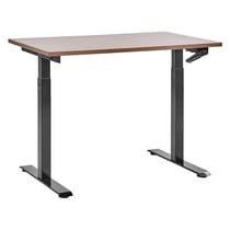 Bureau Réglable Manuellement Plateau Bois Foncé et Structure Acier Noir 120 x 72 cm Hauteur Ajustable Assis Debout Pieds Carrés Design Moderne