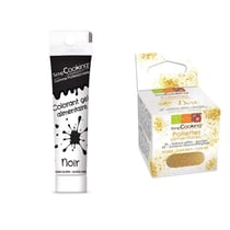 Gel colorant alimentaire noir + paillettes dorées