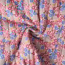 Tissu Double gaze Matelassé réversible Camille fleurs bleues sur fond Vieux rose - Au mètre