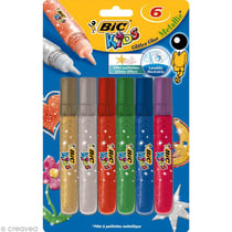Colle pailletée colorée Métallique - Assortiment de 6 tubes