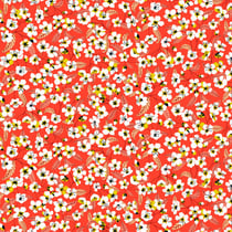 Tissu Coton imprimé Miyu sur fond Corail - Au mètre