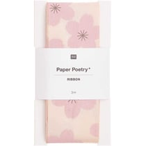 Ruban de taffetas rose poudré - motif Sakura