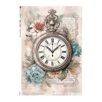 1 feuille de papier de riz 22.5 x 32 cm découpage collage Paper Designs MONTRE FLEUR VINTAGE 0046