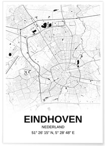 Affiche carte Eindhoven - rectangle Noir et Blanc | A3 : 29,7x42cm
