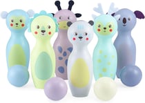 Jeux de Quille Bowling Enfant en Bois Lot de 6 bowling & 4 Boules - Animaux divertissement Famille