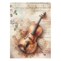 1 feuille de papier de riz 21 x 29,7 cm AB Studio PARTITION MUSIQUE VIOLON ROSE 5237