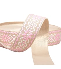 Sangle fleurs ethnique 38mm rose/beige au mètre