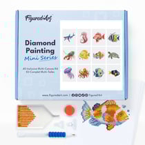 Figured’Art Mini Série Diamond Painting - Coffret Premium 12 toiles de 15x18cm Poissons - Broderie Diamant avec Strass Carrés - Kit Complet