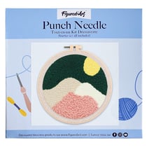 Figured'Art Punch Needle Kit Complet pour Adultes et Enfants - Les Deux Pics - Parfait pour Débutant. Set prêt à broder taille 20x20cm avec cadre circulaire
