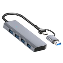 LinQ Hub USB USB‑C 4‑en‑1 Avec 4 Ports USB 3.0 Transfert de Données Rapide Gris