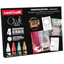 Marqueur craie UNI-BALL - Pointe ogive - Largeur de tracé 1,8 à 2,5 mm - Coffret 4 pièces