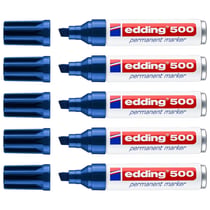 Lot de 5 marqueurs permanents - EDDING - Pointe biseau 2-7 mm - Corps aluminium - Bleu