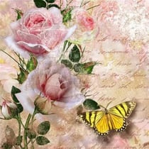 4 serviettes en papier découpage collage 33 cm FLEUR ECRITURE PAPILLON VINTAGE